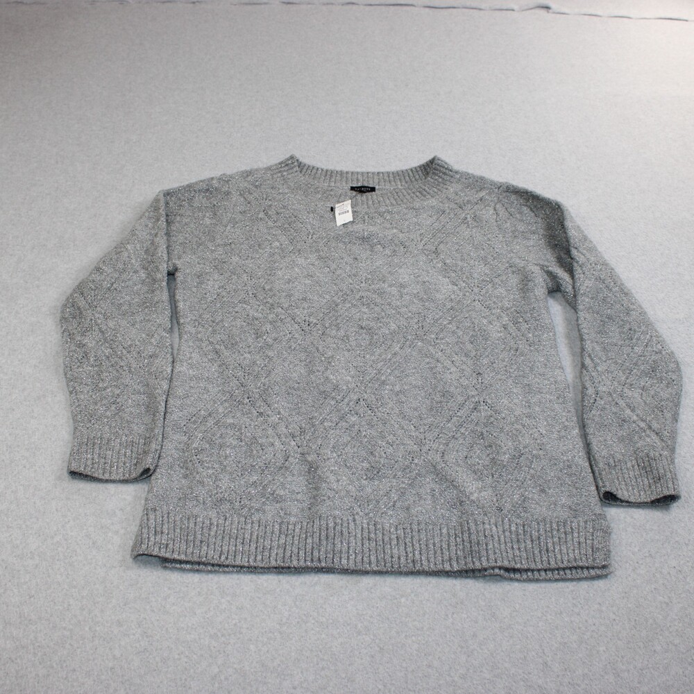 Talbots Sweater Women Large Gray Metallic Thread Shimmer Jumper Holiday Stretchy